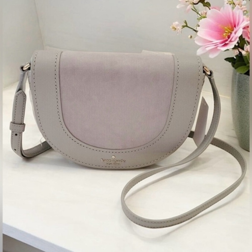 Kate Spade Luna Crescent Crossbody Suede Gray